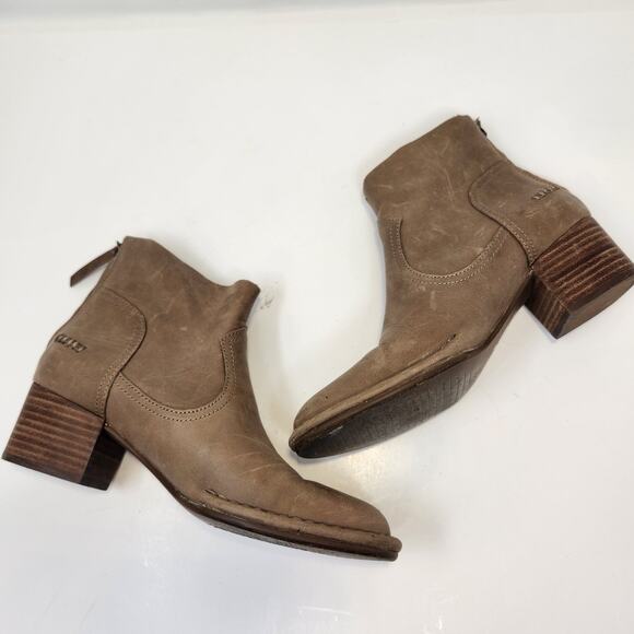 UGG Women Bandara Brown Leather Ankle Boots Booties Size 6.5 Stacked Heel Zipper - Picture 7 of 8